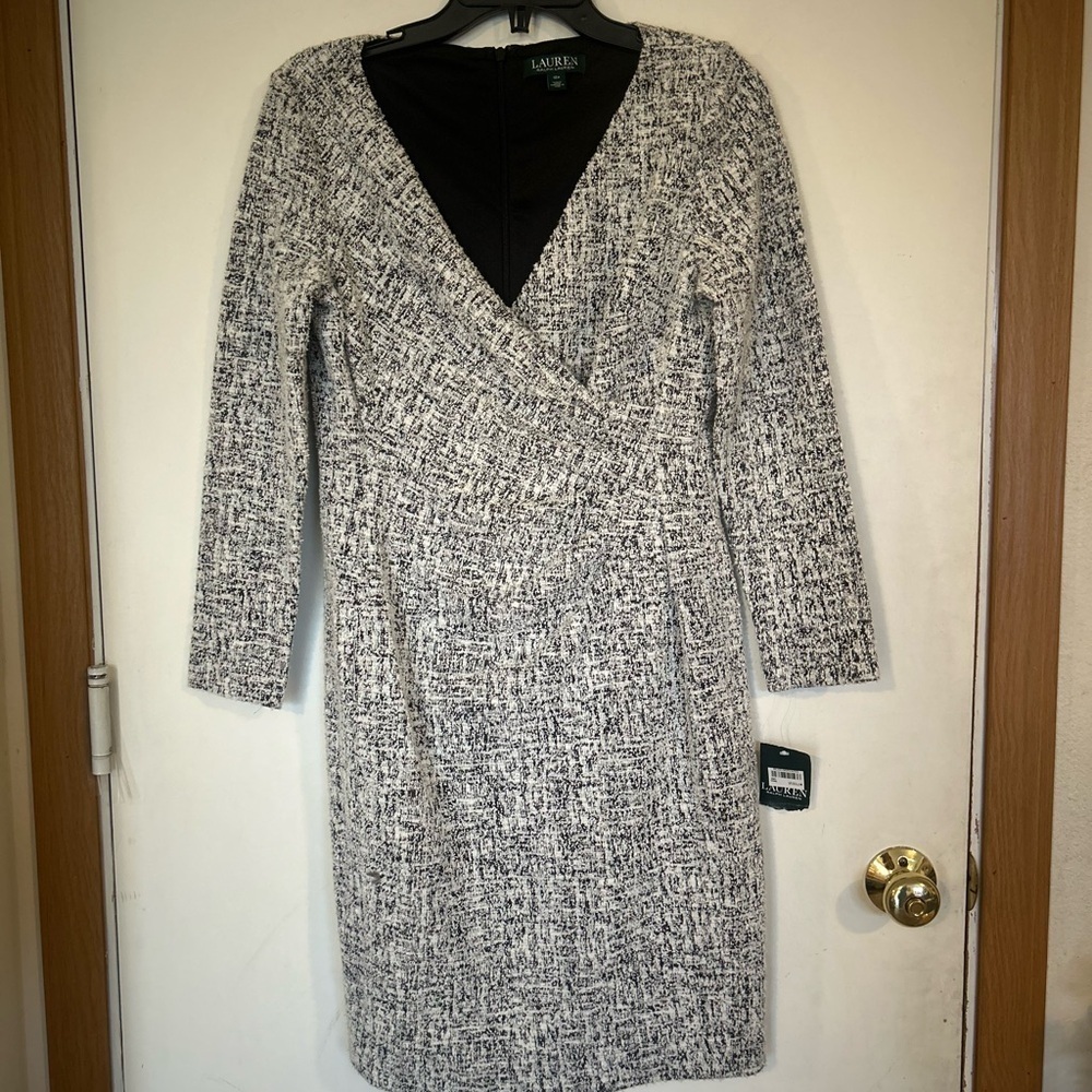 NWT Lauren Ralph Lauren Black and White Tweed Dress 12P